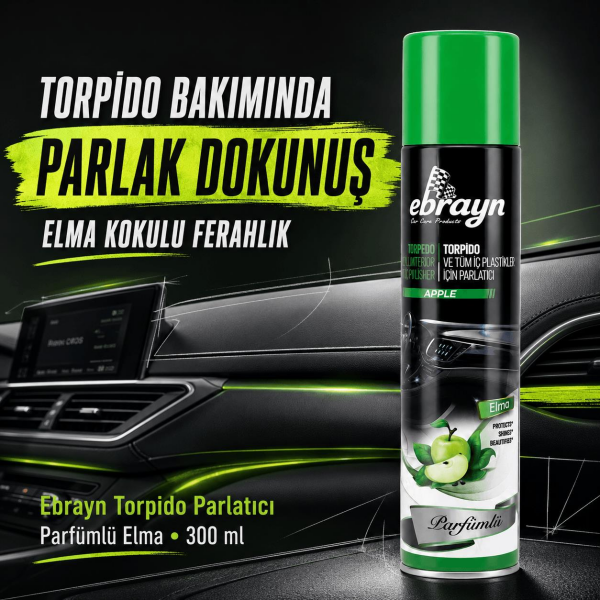 Universal Araç İçi Torpido ve Tüm Araç İçi Plastikler İçin Parlatıcı Sprey - Parfümlü Elma 300 ml