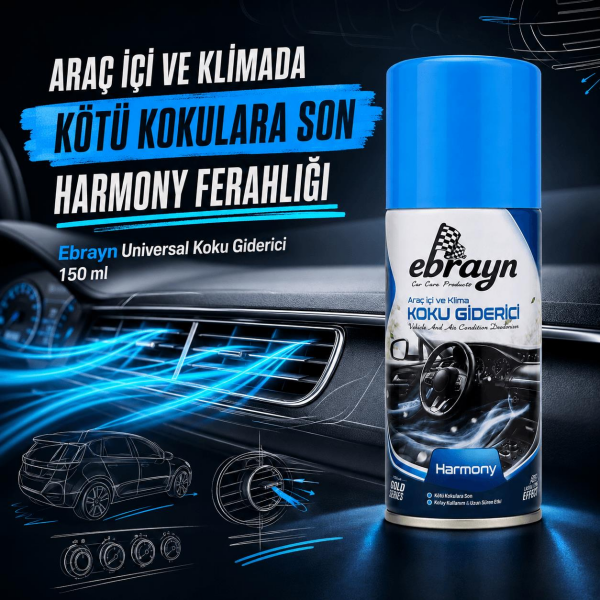 Araç İçi ve Klima Koku Giderici - Parfümlü Sprey Klima Bombası Harmony 150 ml - Universal