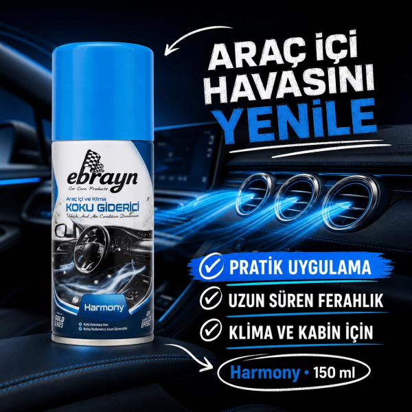 Araç İçi ve Klima Koku Giderici - Parfümlü Sprey Klima Bombası Harmony 150 ml - Universal