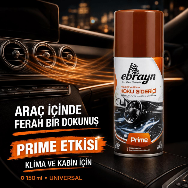 Araç İçi ve Klima Koku Giderici - Parfümlü Sprey Klima Bombası Prime 150 ml - Universal